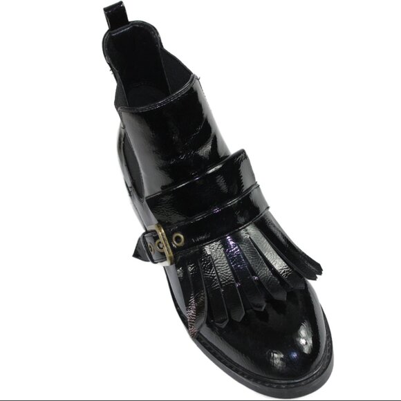 Marc Fisher Brigita Chelsea Kiltie Black Patent Buckle Pull On Boot, Size 7 - Picture 5 of 9